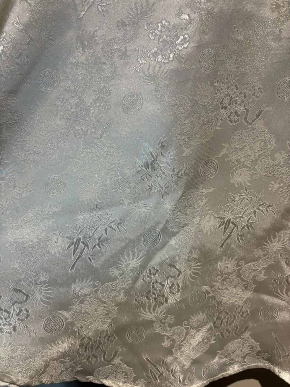 Thai Silk Weave Quality Ivory Short-Sleeve Blouse Mandarin Collar Brocade Fabric - Picture 2 of 9